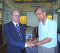 Mr. T. Rajamoorthy, Secretary-General of the Third World Network (TWN), shaking hands with Prof. Hans Koechler at the briefing session at TWN headquarters in Penang, Malaysia, 22 January 2007